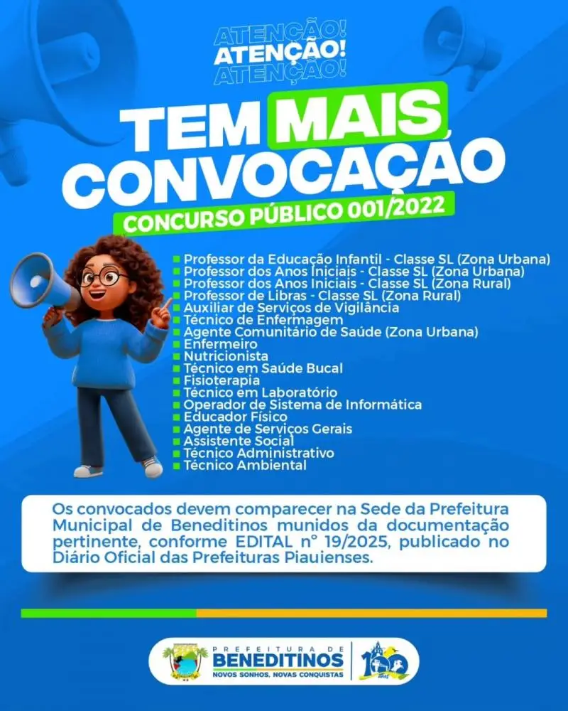 Prefeitura de Beneditinos realiza nova convocação de aprovados em concurso
