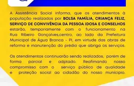 Secretaria de Assistência Social de Água Branca (Foto: Reprodução)