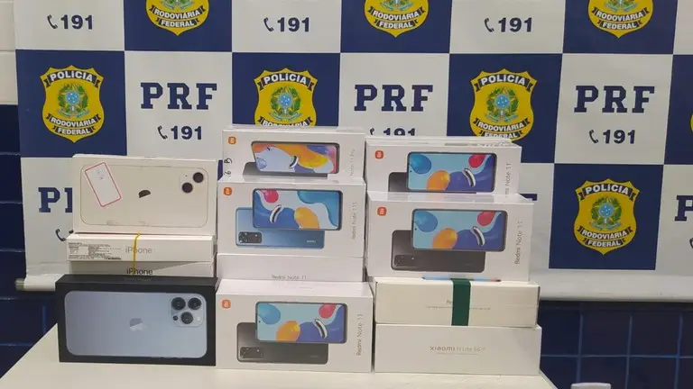 Smartphones apreendidos pela PRF
