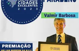 Prefeito Valmir Barbosa recebe o Oscar da Gestão Pública - Prêmio Band Cidades Excelentes 2023 (Foto: Josely Ecologista)