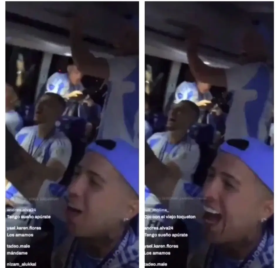 ogadores da seleção argentina cantando no ônibus | (Foto: Reprodução)