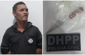 Jhone da Silva, vulgo Fortaleza, e a faca que usou para tirar a vida do trabalhador. (Foto: )