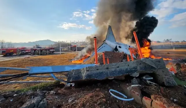 Avião explodiu após sair da pista na Coreia do Sul, em 29 de dezembro de 2024 — Foto: Yonhap via REUTERS