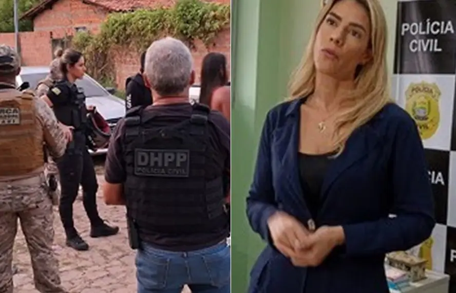Momento da apreensão da dupla, e Delegada Nathalia Figueiredo, da DHPP-PI Núcleo de Feminicídio,