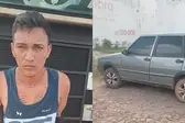 O assaltante preso e carro recuperado pelo GOE/Timon (Foto: )