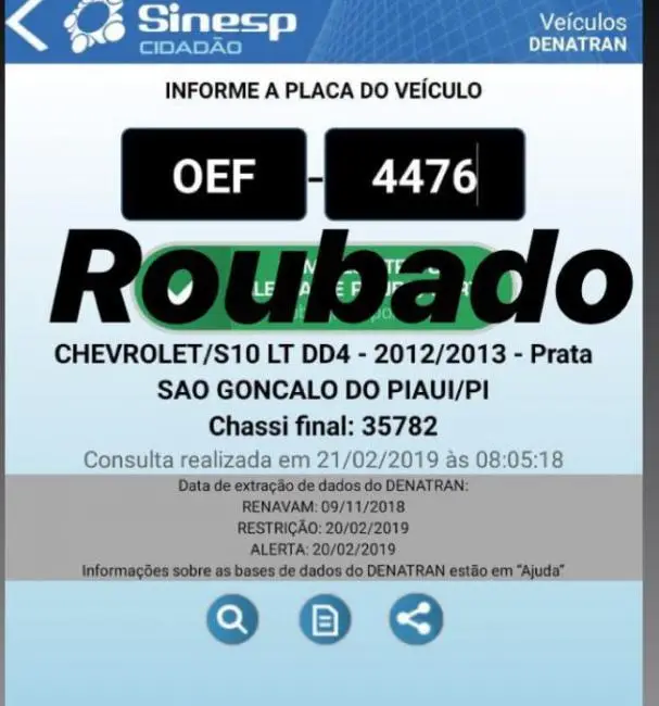 dados do carro roubado