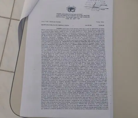 Foto da escritura de compra e venda