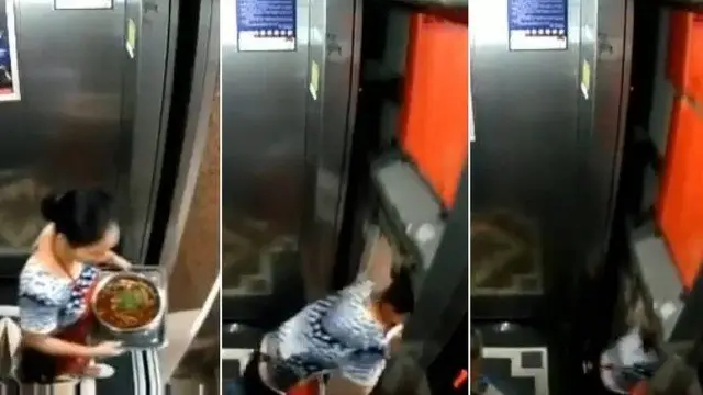 Mulher quase é esmagada por elevador defeituoso Foto: Reprodução/YouTube