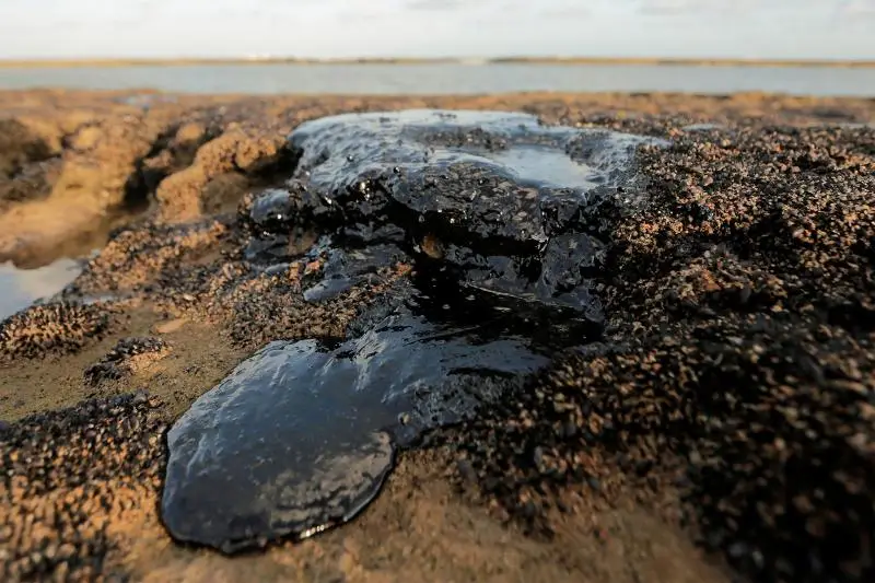 8 de outubro - Mancha de óleo na areia da praia do Pontal do Coruripe, Alagoas — Foto: Alisson Frazão/Reuters