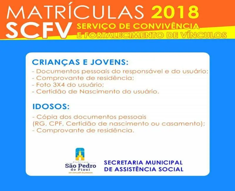 As inscrições poderão ser feitas na sede do CRAS