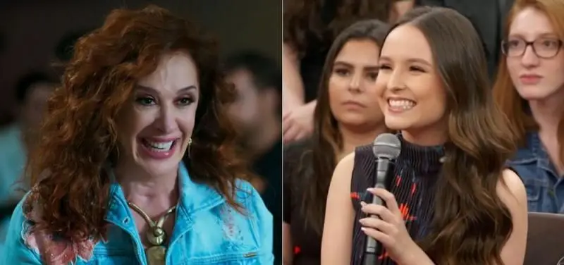Claudia Raia em Verão 90, da Globo, e Larissa Manoela no Altas Horas; atrizes serão mãe e filha em novela. - Foto: Reprodução/Globo e Reprodução/SBT.
