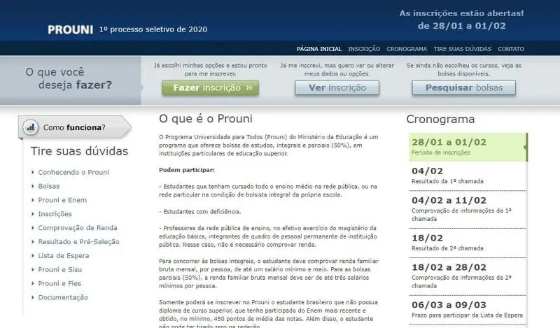Inscrições para o Prouni foram abertas na madrugada desta quarta-feira (29) — Foto: Reprodução/Prouni