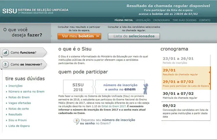  resultado do Sistema de Seleção Unificada 