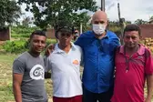 Anunciando obras no Vaquejador com os amigos Toinho, Nazário e João (Foto: Carlos Eugênio)