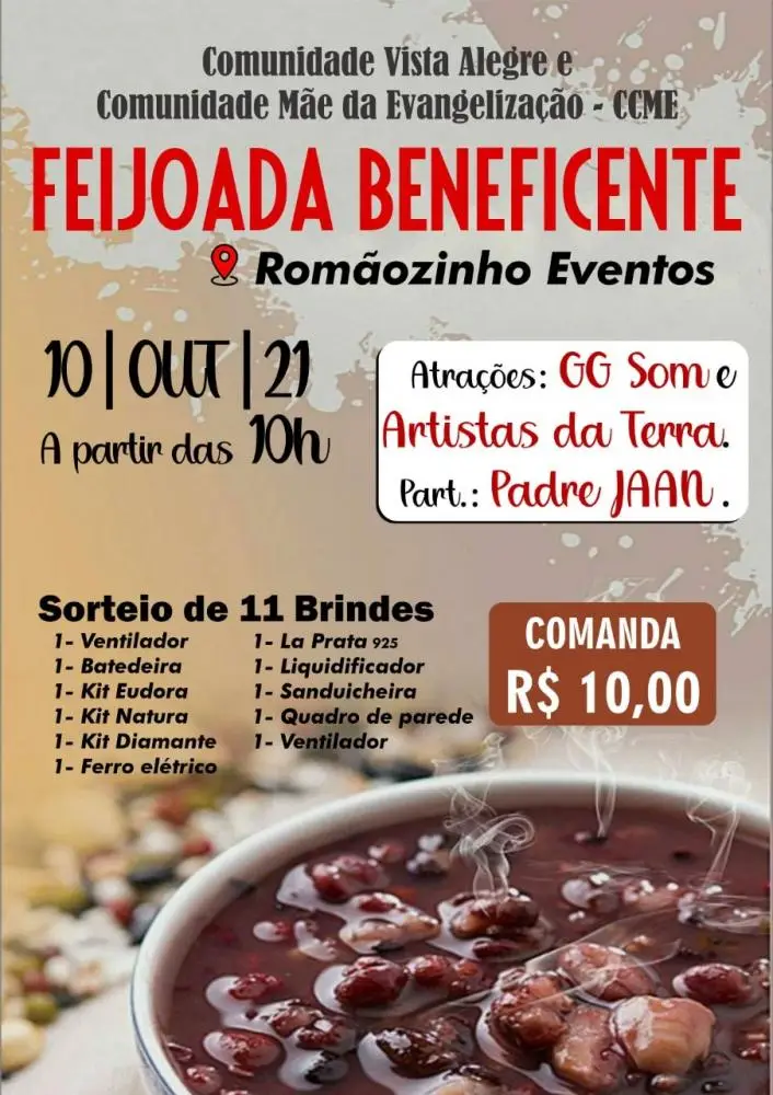 Feijoada beneficente, 10.Out, GG Som e artistas locais, 10hs no Romãozinho Eventos, Demerval Lobão