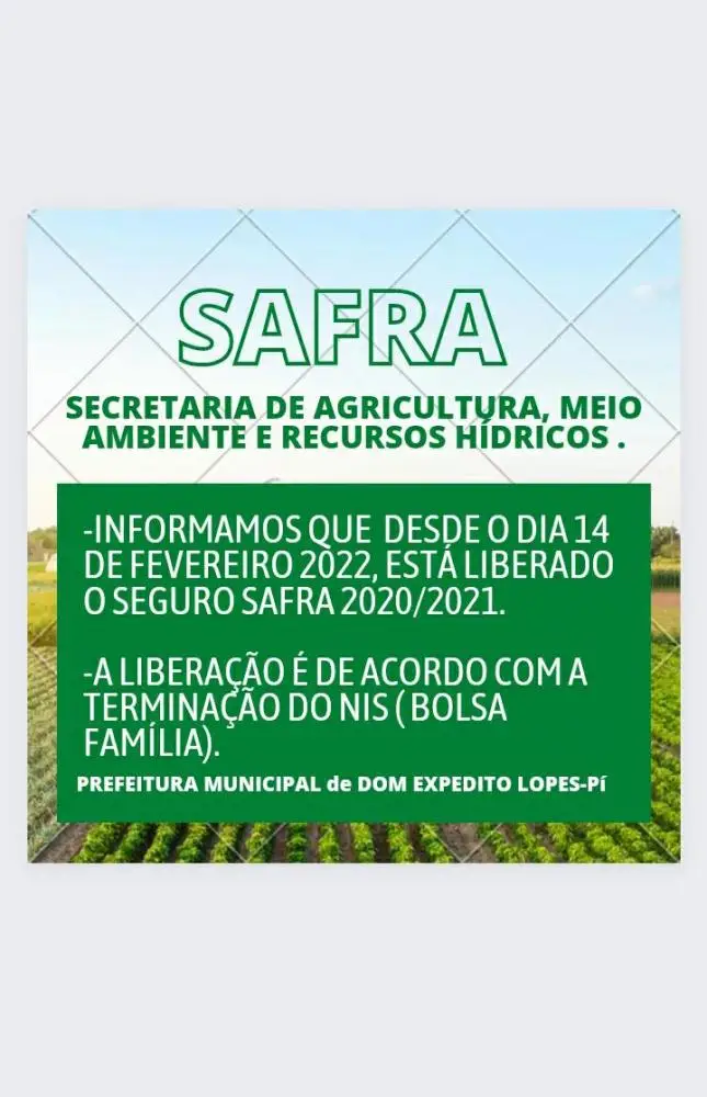 Garantia safra liberado.