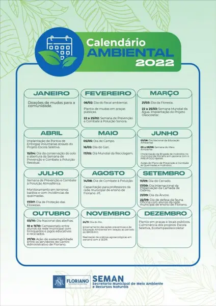 Calendário de atividades ambientais. Foto: Reprodução